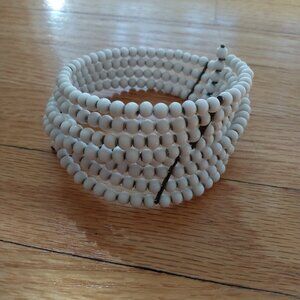 Vintage White Milk Glass Bracelet Beaded Wrap Cuff Expandable MCM Rockabilly